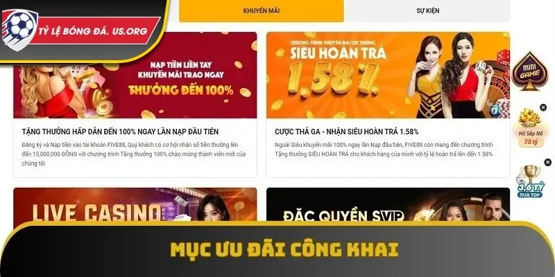 Các mục ưu đãi được công khai rõ ràng