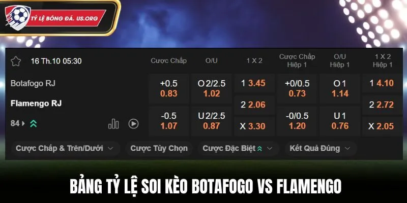 Soi kèo Botafogo vs Flamengo - bảng tỷ lệ cá cược