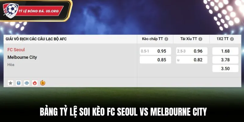 Soi kèo FC Seoul vs Melbourne City - bảng tỷ lệ kèo